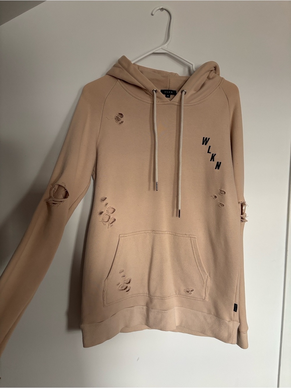 Beige Distressed Hoodie Sweater WLKN